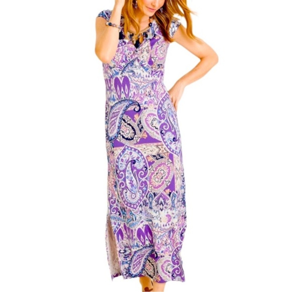NWT Chico's Paisley Maxi Dress 3 XL‎ (16/18) Artsy Stretch Sleeveless Vacation